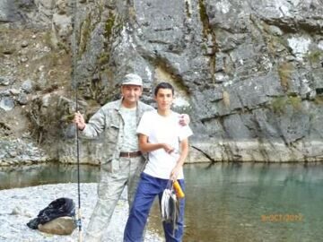 Uzbekistan rainbow trout fishing in Kok-su river.