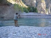 Uzbekistan rainbow trout fishing in Kok-su river.